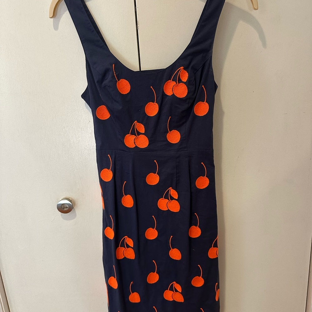 Navy Dress with Orange Cherry Embroidery